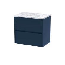 Chartley Contemporary 2 Drawer Wall Hung Vanity Unit with Laminate Worktop, Midnight Blue, 600mm