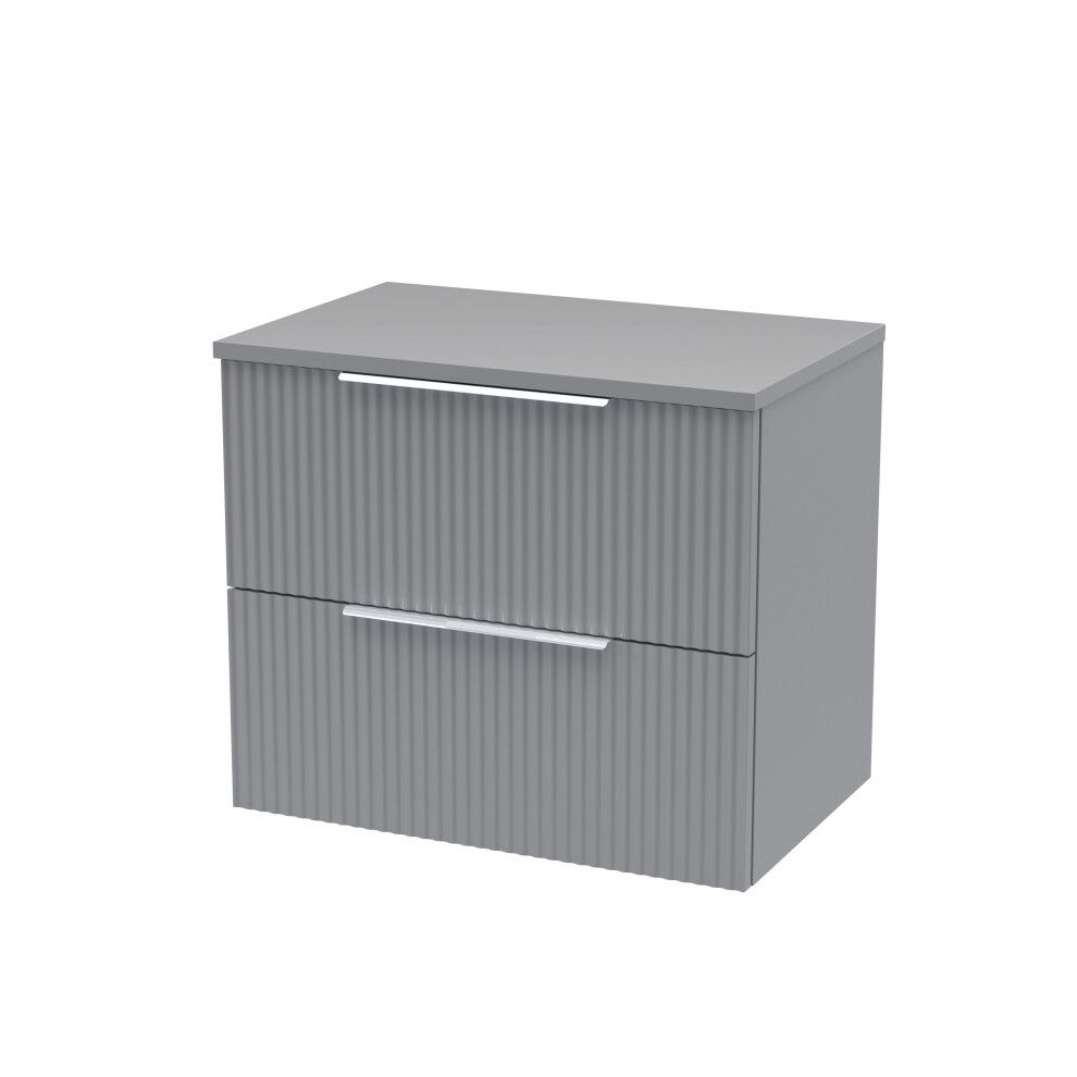 Balterley Tixall Fluted 2 Drawer Wall Hung Vanity Unit With Worktop, Satin Grey, 600Mm