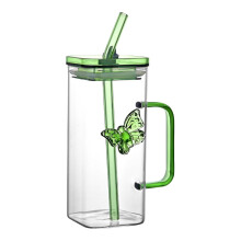 14oz Glass Drinking Glasses with Handle, Lid & Straw – Iced Coffee/Tea Cups, Coffee Bar Accessories, Gift Set