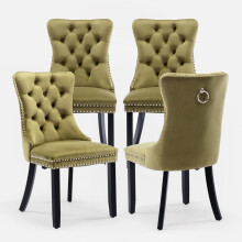 (Olive Green) Winchester Set of 4 Velvet Upholstered Dining Chairs with Wood Legs