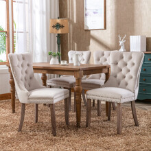 (Beige) Winchester Set of 4 Velvet Upholstered Dining Chairs with Wood Legs