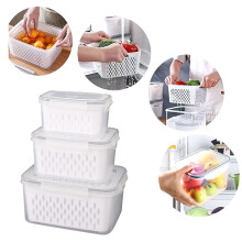 Airtight Glass Storage Jars with Lids | Fridge Fruit/Veg Containers, Draining Colander & Removable Produce Organizers