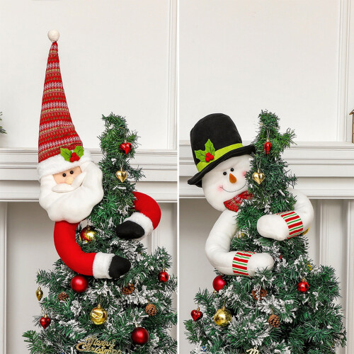 Christmas Tree Topper Plush Santa Claus Snowman Hugging