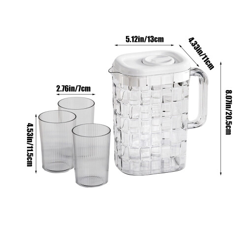 Light Luxury Cold Water Kettle 2L Cool White with 3 Cups 2