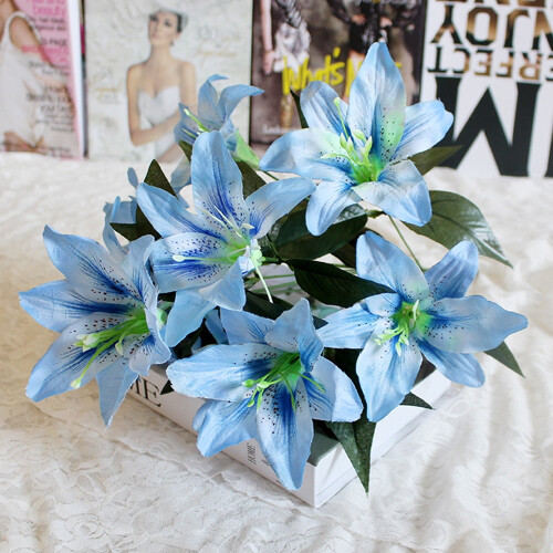 Blue Artificial Tiger Lilies Real Touch 10-Head 1