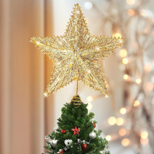 LED Lighted Star Tree Topper Silver 9.8 Inch Glitter Metal