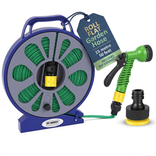 Expandable Garden Hose Pipe 50Ft Flexible Expanding Magic Hose with 7 Mode Spray Gun Tap Connector Easy Wind Reel