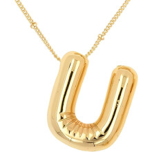 Bubble Letter Necklace 18K Gold Plated Initial Pendant