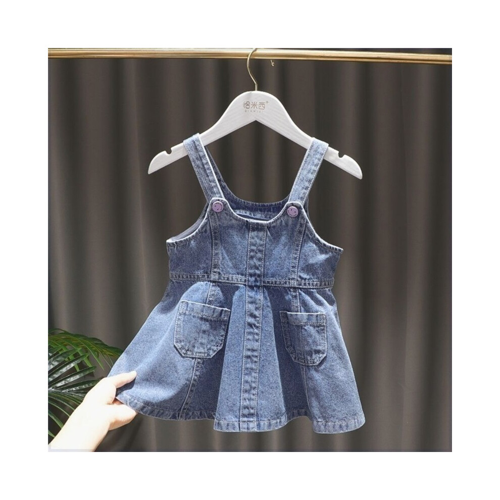 Photos - Fancy Dress , 100) Children's Denim Suspender Skirt Girls Summer Clothes New Baby Girl Skirt([Strap Denim Dress])