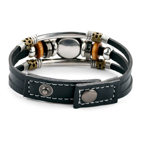 Leather Bracelet Country Flag Multi-Layer Black Cowhide 2