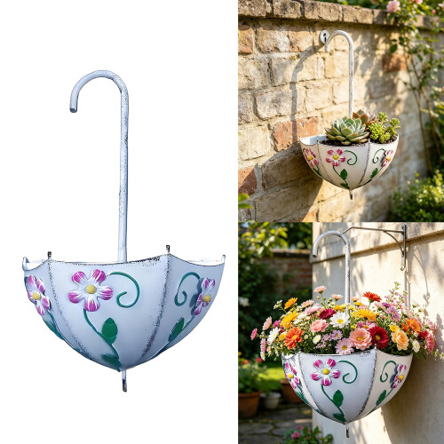 Decorative Iron Hanging Planter Unique Umbrella Shape Flower 1