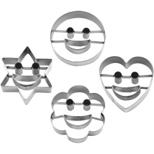 Lot de 4 emporte-pièces en métal, acier inoxydable, antiadhésifs, multi-usages, formes fleur, cœur, rond et hexagone