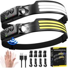 2PCS LED Headlamp, 3000 Lumens, Cree LED with Induction Control, Temperature Adjustment, 4 Modes for Hiking and Cycling