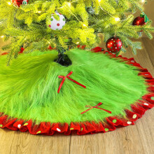 Red & Green Furry Plush Christmas Tree Skirt, 47" Round Glitter Dot Mat – Whimsical Holiday Decor