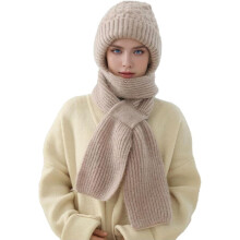 Winter Versatile Knitted Hooded Scarf for Women Integrated Windproof Cap Scarves