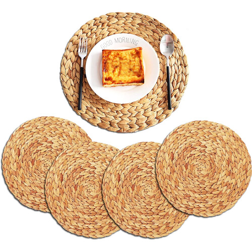 Round Woven Placemats Corn Straw 4 Pcs