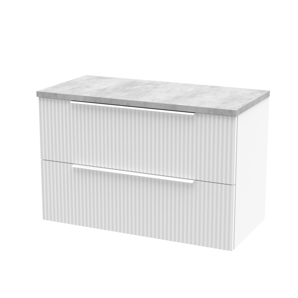 Balterley Tixall Fluted 2 Drawer Wall Hung Vanity Unit With Laminate Worktop, Satin White, 800Mm