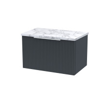 Tixall Fluted 1 Drawer Wall Hung Vanity Unit with Laminate Worktop, Dark Grey, 600mm
