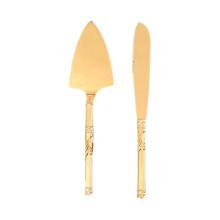 Service à gâteau doré gravé, 3 pièces
