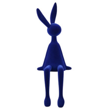 Flocked Bunny Figurine Easter Decoration Blue 1PC
