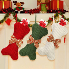 Chaussette de Noël rustique en forme d'os pour chien, tricotée pour animaux de compagnie