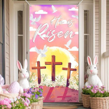 Easter Door Curtain, Polyester Background Banner for Party, Garden & Wall Decor, 70.87x35.43 inches, Style C