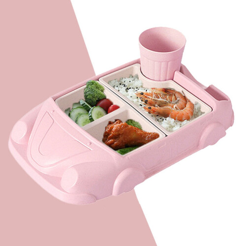 Car-Shaped Kids Tableware Set Light Pink 1