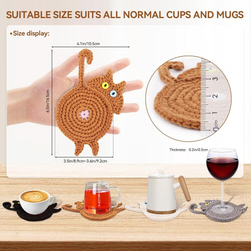 Peeking Cat Crochet Coasters Set of 4 1