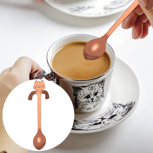 Cat-shaped spoon long handle reusable 1 piece 1