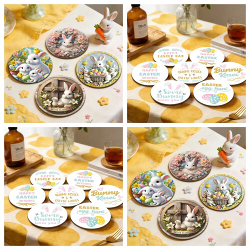 Easter Bunny Wooden Coasters 4 or 6 Pack 1