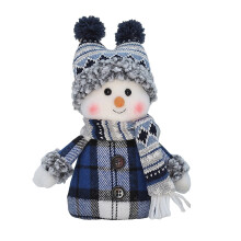 Snowman Plush Doll Blue Knit Holiday Decoration 1 pc