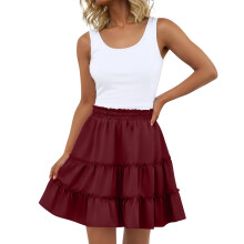 Women's Bohemian Ruffled Layered Mini Skirt With Liner Wine Red S
