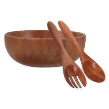 Wooden Salad Bowl Set with Spoon and Fork 9.84 Inches