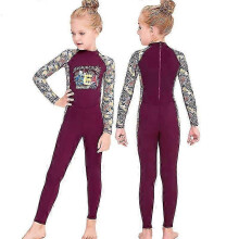 (M, Purple) Kids Snorkeling Diving Swimsuit One Piece Long Sleeve