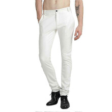 (EU 29, White) Mens Casual Thick Slim Fit Straight Leather Pants