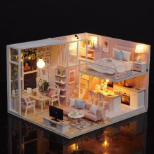 Maison de poupée miniature en bois, kit de bricolage avec lumière LED, décor réaliste, 30 x 23,5 x 7 cm