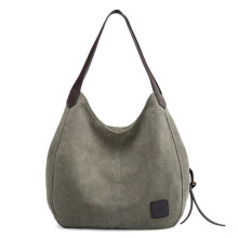 Dameshandtas van groen canvas, casual strand- en reistas, praktische schoudertas