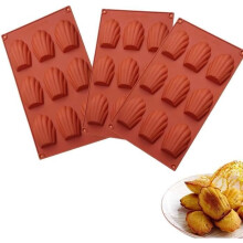 Sraith de 3 mhúnla madeleine silicone beaga, múnlaí císte in-athúsáidte le haghaidh bácála baile
