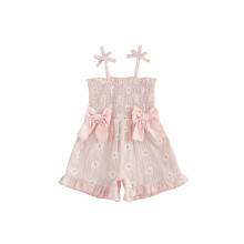 (12-18 Months, Pink) Toddler Baby Girls Summer Romper Fashionable Daisy Print Bow Decor Sleeveless Jumpsuit