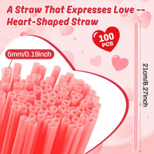 100pcs Pink Heart-Shaped Disposable Straws for Galentine’s, Pastel Weddings, Anniversaries & Birthdays (Not Individually Wrapped)