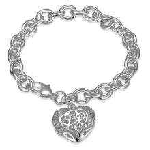 Jewelry 925 Sterling Silver Hollow Stereo Heart Card Chain Bracelet