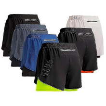(L, Black) 2023 Sport Shorts Men Sportswear Double-deck Training Short Pant Summer 2 In 1 Beach Homme Clothing Jogging Gym Running Shorts
