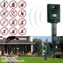 Ultrasonic Cat Dog Repeller Battery Powered Garden Pest Scarer IPX4 Waterproof 15m Range 16kHz-60kHz 45x11cm