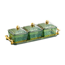 Snack Tray Candy Bowl with Holder Multifunctional Serving Dishes Elegant with Lid with 3 Compartments for Snacks Nuts Events, Clear