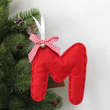 3.5x4.7 Inch Fabric Christmas Letter Ornament with Plaid Bow Soft Stuffing for Tree Wall Decoration Festive Home Holiday Decor