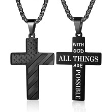 Flag Cross Necklace for Men Stainless Steel 24 Inch