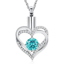 Heart Urn Necklace for Ashes with Birthstone