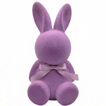 Easter Bunny Figurine with Bow Tie, Soft Flocking Rabbit Table Centerpiece (7.874.33in), Plastic Home Decor for Easter Spring Party – Purple