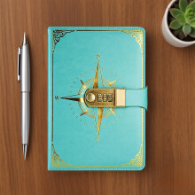 Compass Pattern Password Lock Notebook Diary Journal Student Stationery Office Notebook with Combination Lock