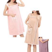 Women's Tank Top Towel Robe with Pocket, Soft Coral Fleece Wrap for Shower/Pool/Spa/Beach – Hands-Free Drying, Comfortable Fit